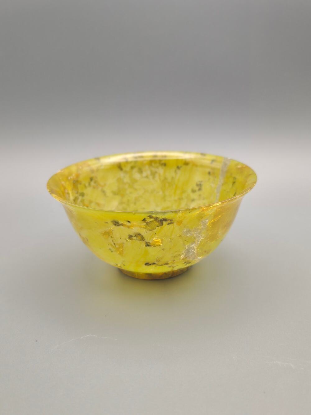 Vintage Yellow Green Serpentine Style Stone Bowl 4" Decorative Carved Bowl